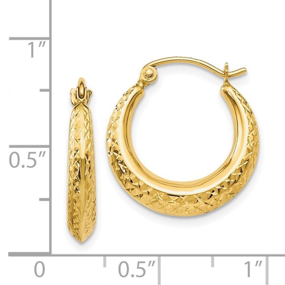 14k Yellow Gold Textured Hollow Hoop Earrings 19 L x 18 mm W